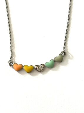 Silver Multicolor Heart Bar Necklace - Pastel Enamel & Crystal